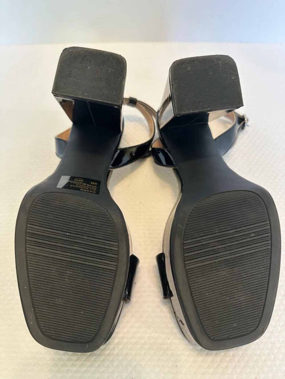 POP Black Patent Platform Block Heel Sandals with Wrap Ankle Strap Grad Party
